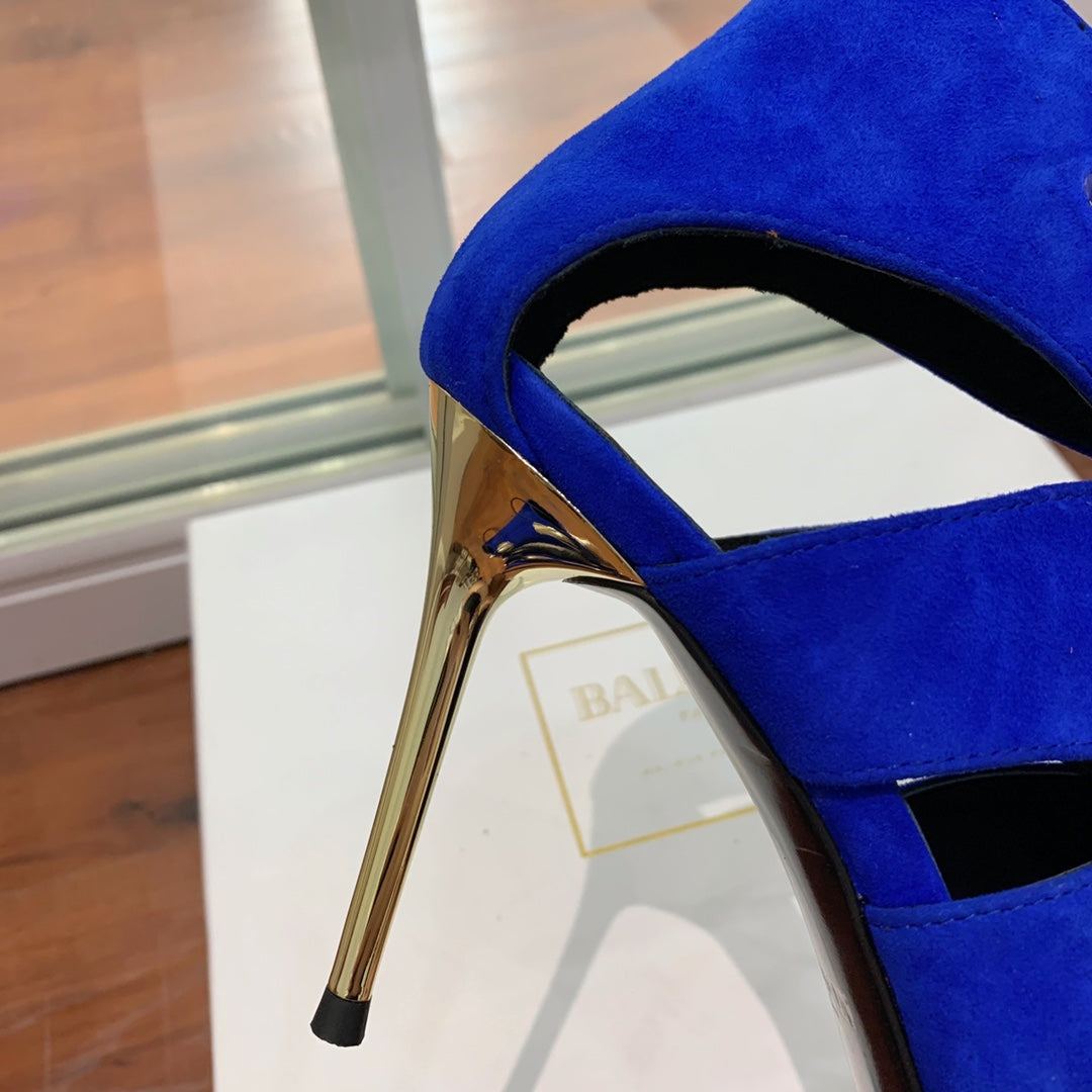 BALMAIN 25S HIGH HEELS 95MM IN DARK BLUE SUEDE WITH PEARL