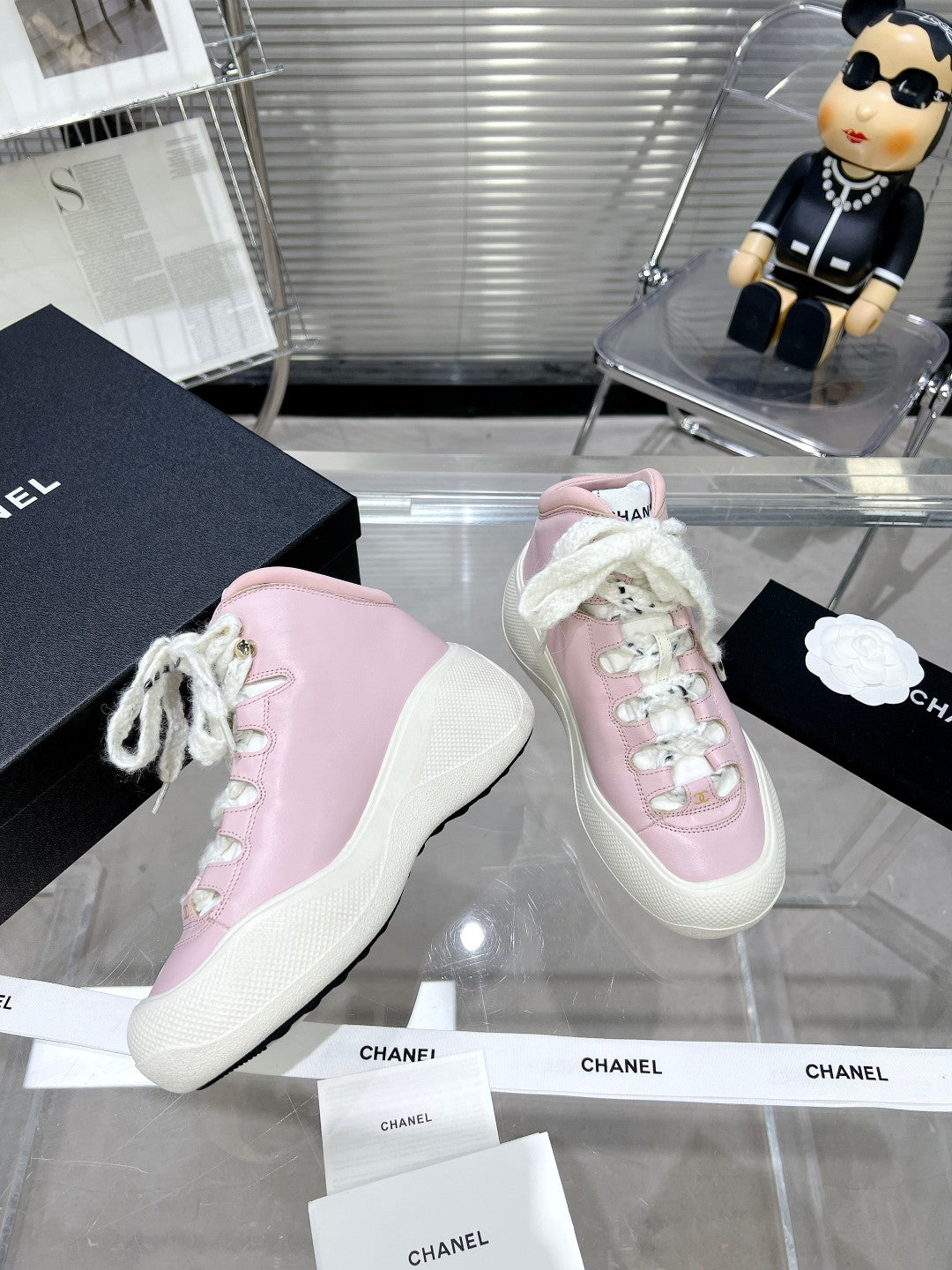 CC CANO ALTO SNEAKER IN BLUSH PINK CALFSKIN AND WHITE RUBBER