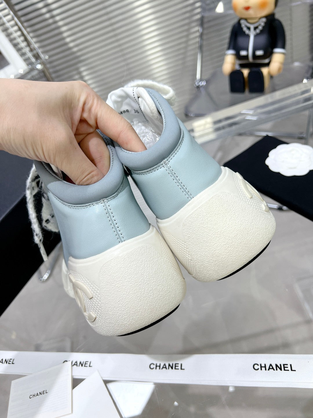 CC CANO ALTO SNEAKER IN BLUE POWDER CALFSKIN AND WHITE RUBBER