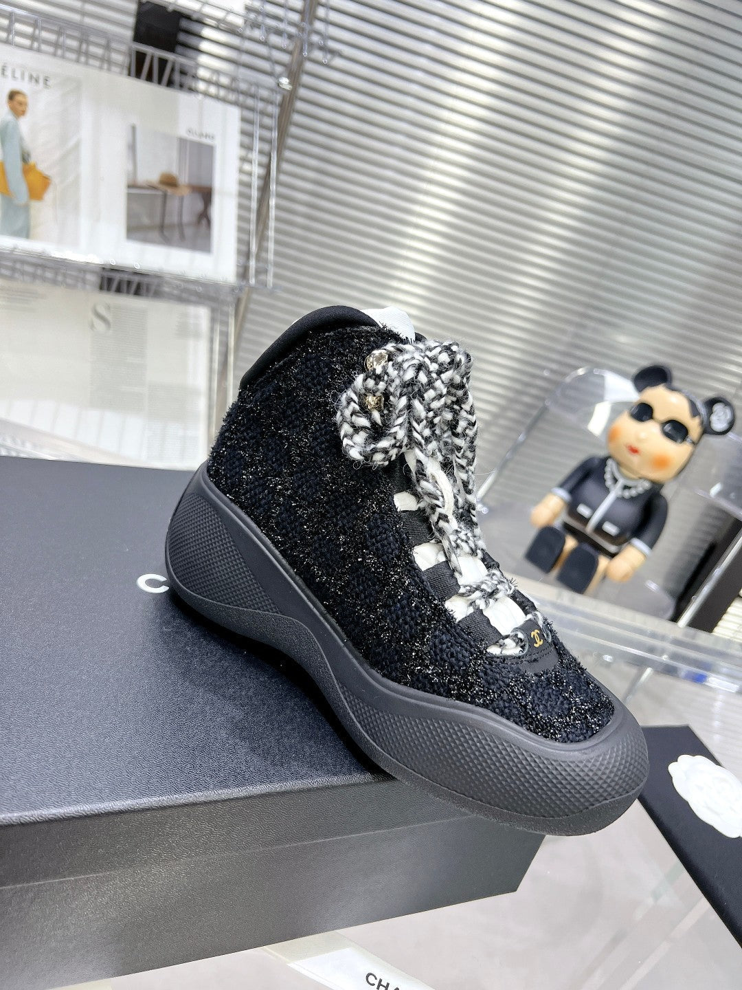 CC CANO ALTO SNEAKER IN BLACK TWEED AND RUBBER