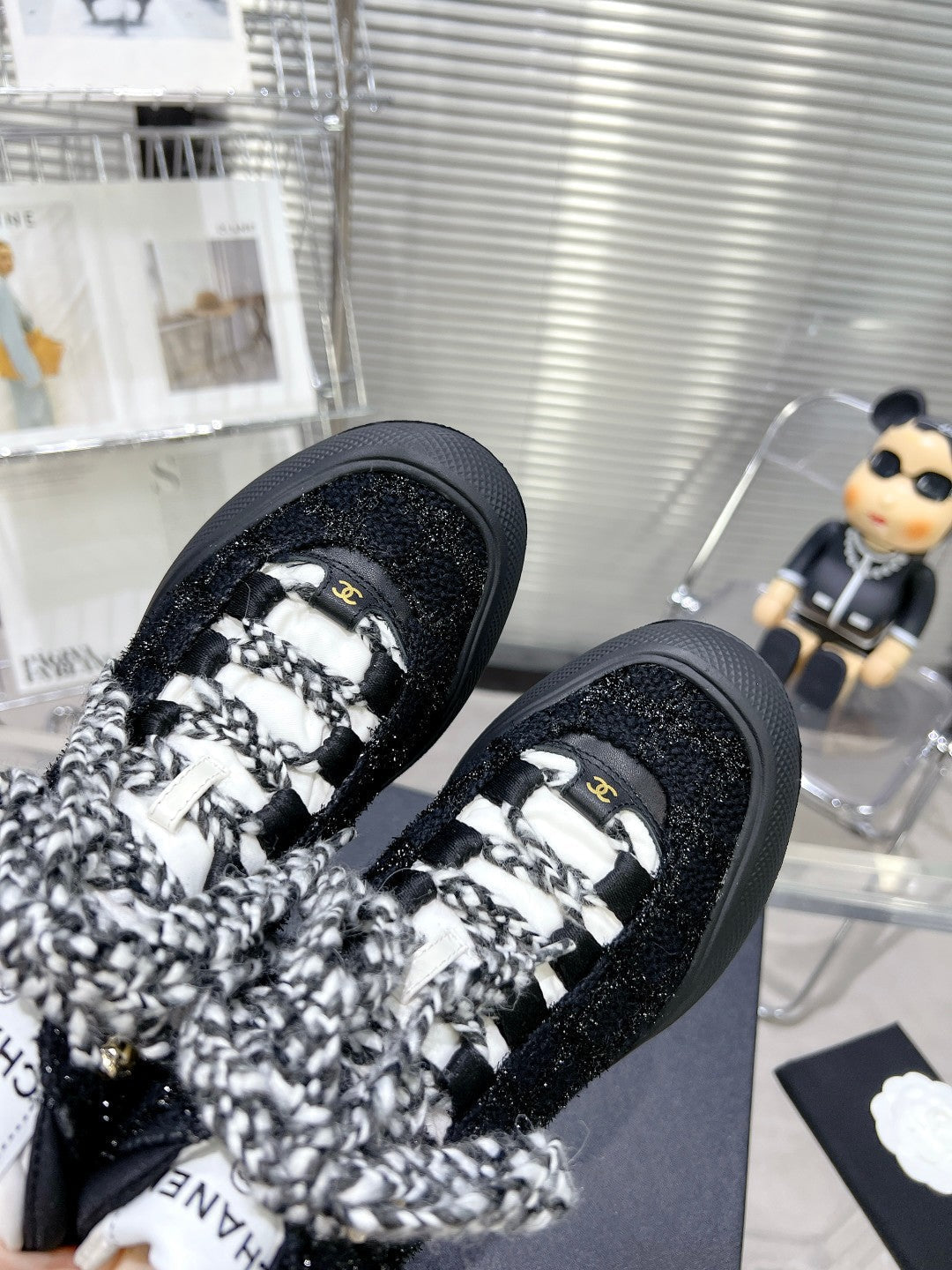 CC CANO ALTO SNEAKER IN BLACK TWEED AND RUBBER