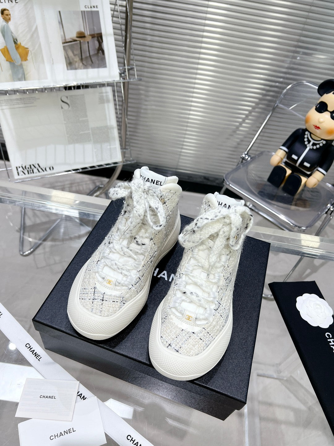 CC CANO ALTO SNEAKER IN WHITE WOOL TWEED AND RUBBER