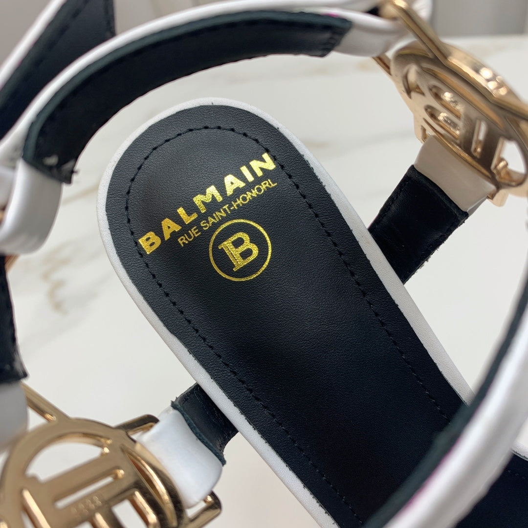 BALMAIN 25S HIGH HEELS WITH B METAL DETAIL 95MM IN LIGHT GRAY CALFSKIN