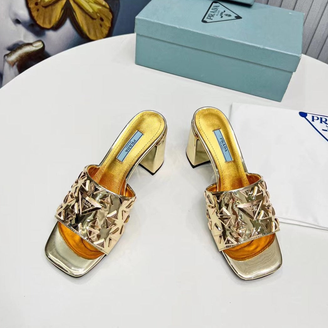 PRA EMBROIDERED SANDALS 65 METALLIC GOLD CALFSKIN