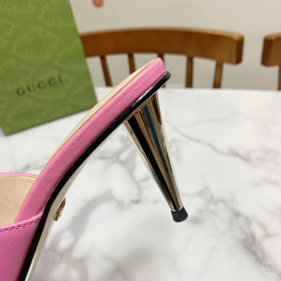 GG HIGH HEELS BLONDIE 75 IN PINK LAMBSKIN WITH GOLD HARDWARE