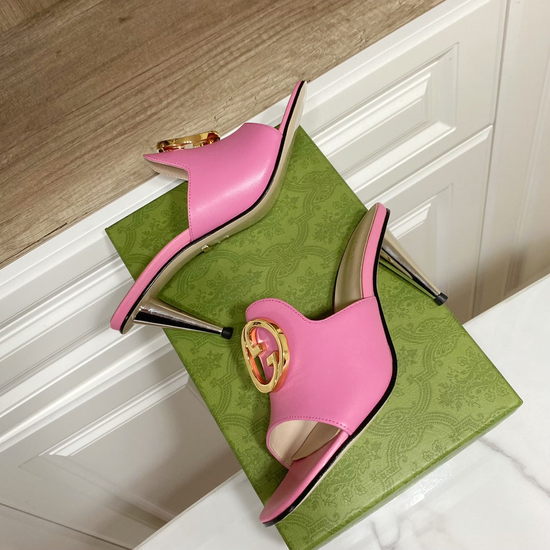 GG HIGH HEELS BLONDIE 75 IN PINK LAMBSKIN WITH GOLD HARDWARE