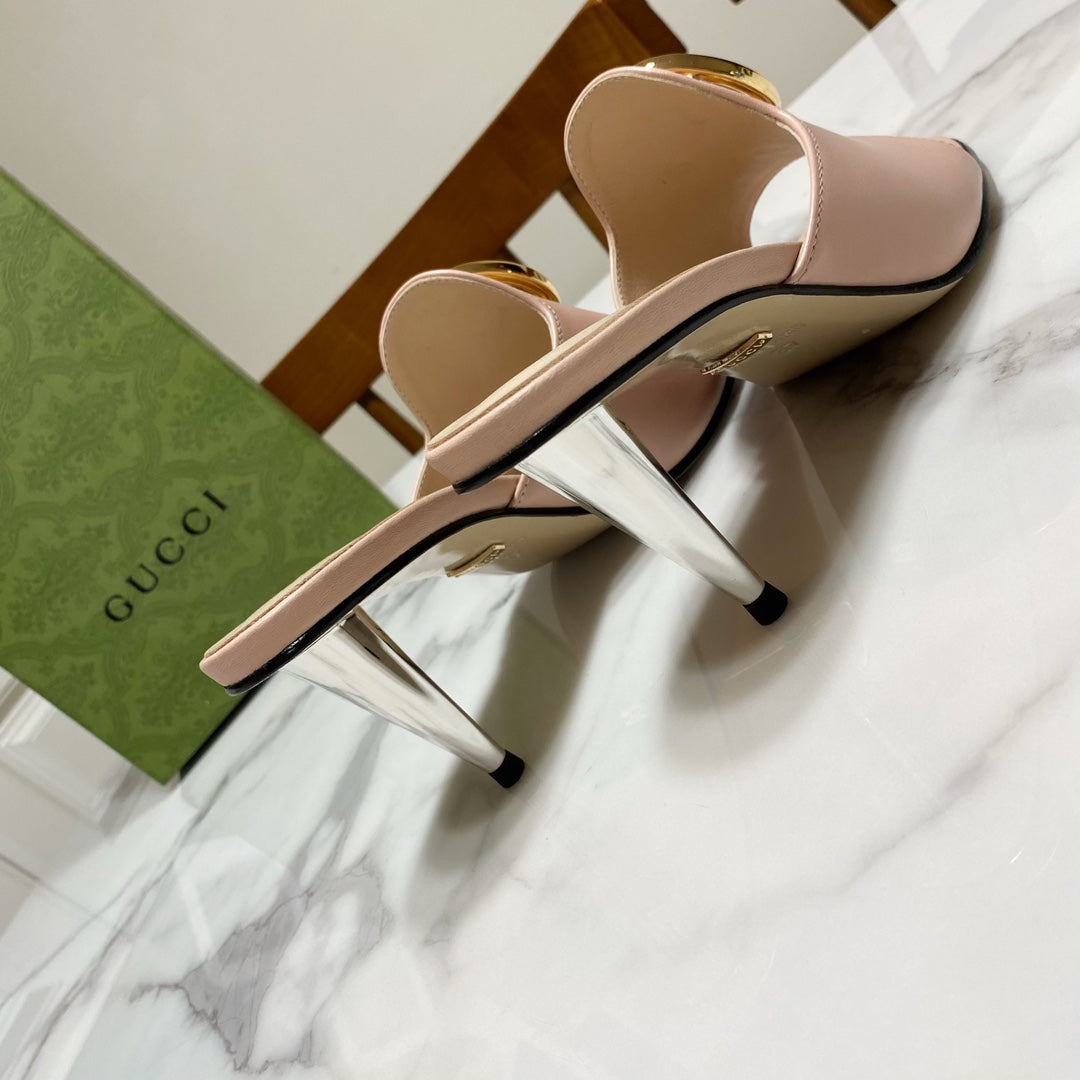 GG HIGH HEELS BLONDIE 75 IN PASTEL PINK LAMBSKIN WITH GOLD HARDWARE