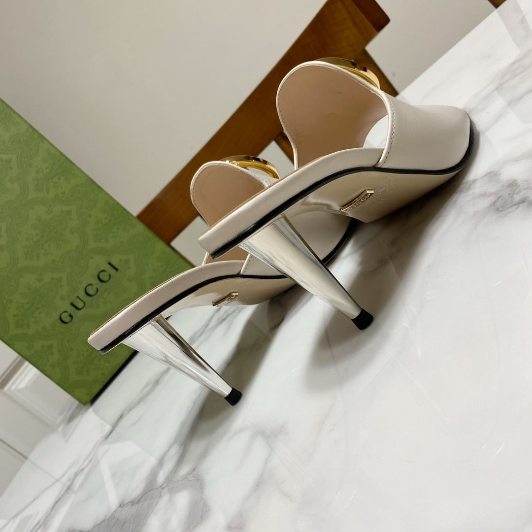 GG HIGH HEELS BLONDIE 75 IN CREAM WHITE LAMBSKIN WITH GOLD HARDWARE