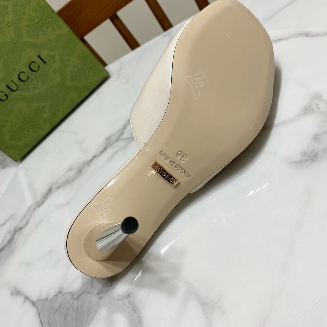 GG HIGH HEELS BLONDIE 75 IN CREAM WHITE LAMBSKIN WITH GOLD HARDWARE