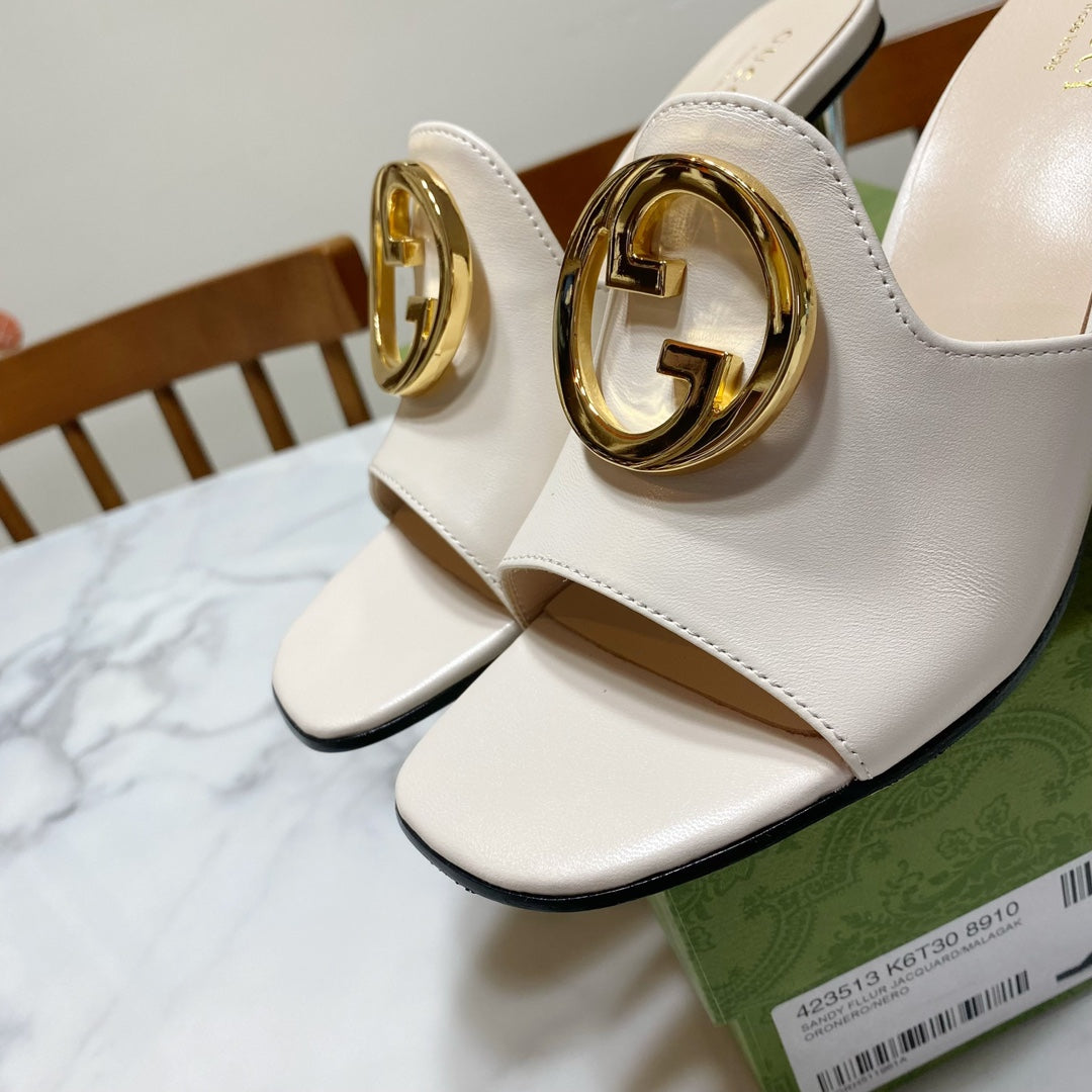 GG HIGH HEELS BLONDIE 75 IN CREAM WHITE LAMBSKIN WITH GOLD HARDWARE