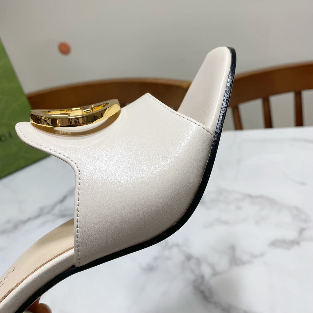 GG HIGH HEELS BLONDIE 75 IN CREAM WHITE LAMBSKIN WITH GOLD HARDWARE
