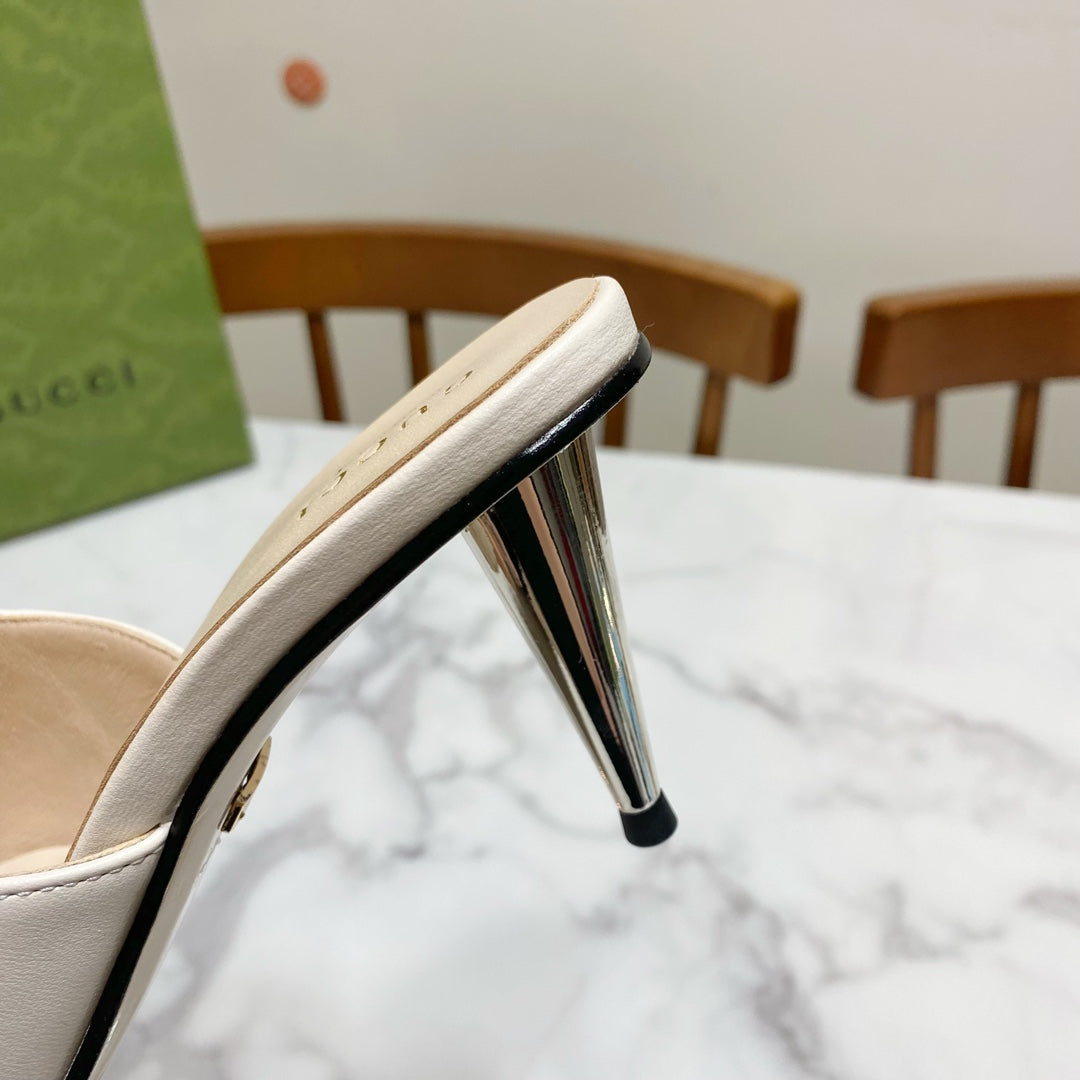 GG HIGH HEELS BLONDIE 75 IN CREAM WHITE LAMBSKIN WITH GOLD HARDWARE