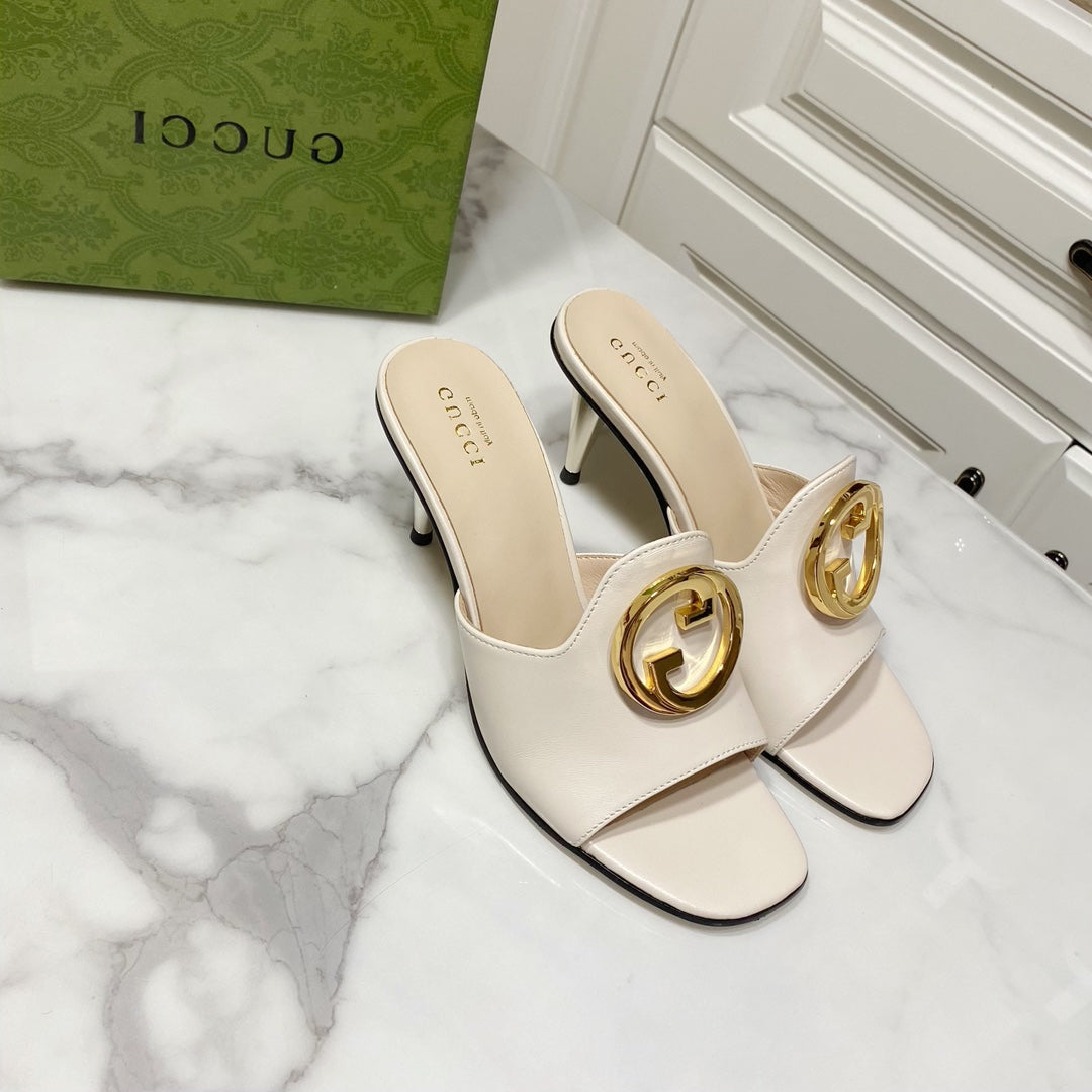 GG HIGH HEELS BLONDIE 75 IN CREAM WHITE LAMBSKIN WITH GOLD HARDWARE