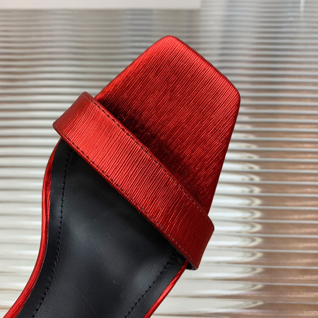 BALMAIN 25S METAL BUCKLE HIGH HEELS 95MM IN CHERRY RED CALFSKIN