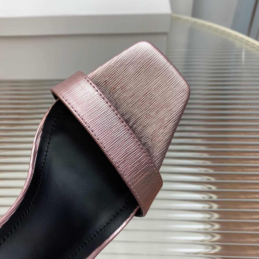 BALMAIN 25S METAL BUCKLE HIGH HEELS 95MM IN IRIDESCENT PURPLE CALFSKIN