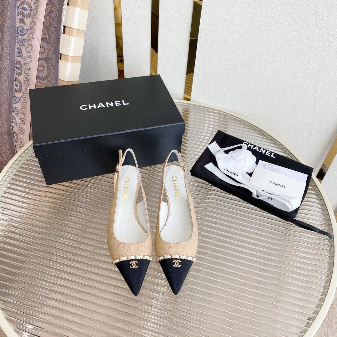 CC SLINGBACK 25S 30 MM IN BEIGE LAMBSKIN WITH SILVER HARDWARE