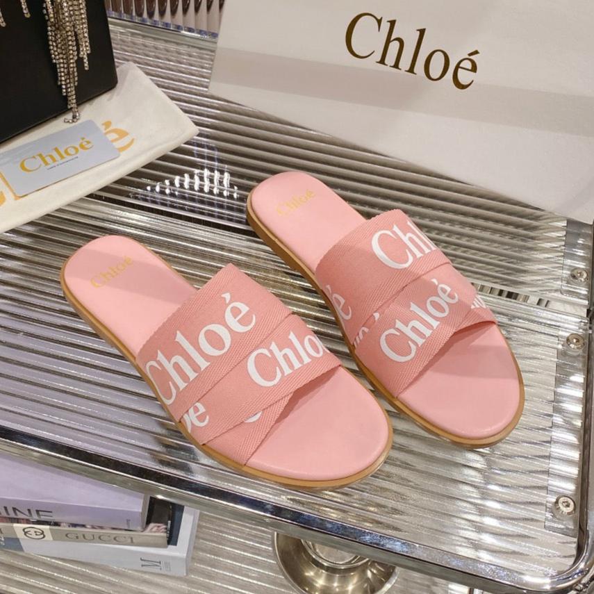 CHLOÉ WOODY SLIPPER IN ROSE PINK CANVAS