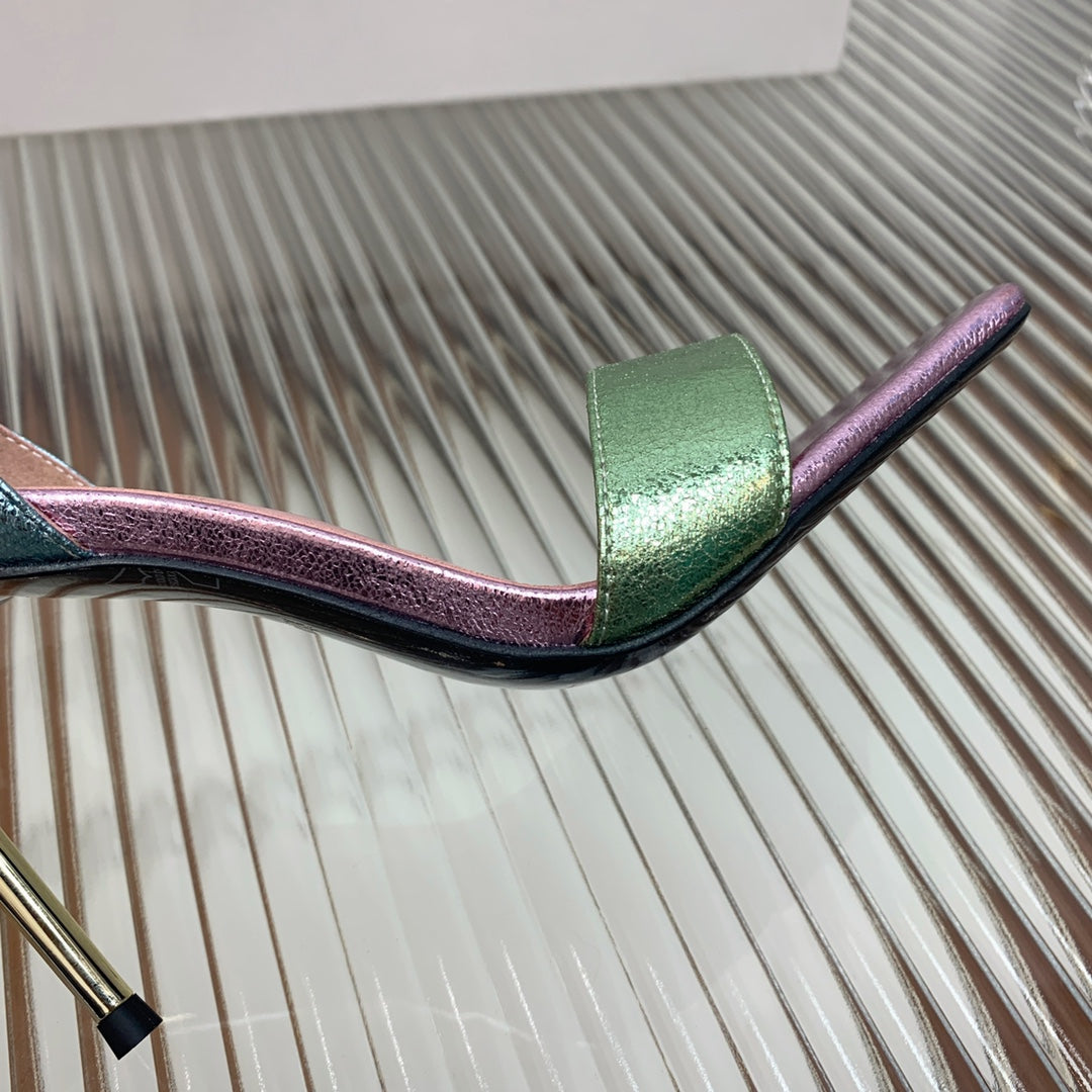 BALMAIN 25S B STRAP HIGH HEEL SANDALS 95MM IN MULTICOLOR CALFSKIN