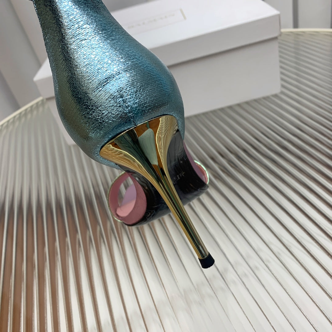 BALMAIN 25S B STRAP HIGH HEEL SANDALS 95MM IN MULTICOLOR CALFSKIN