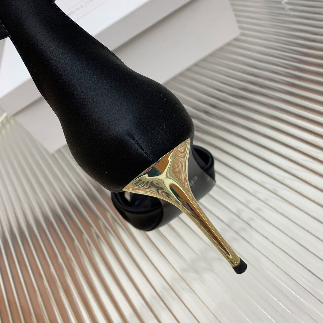 BALMAIN 25S KNOTTED HIGH HEELS 95MM IN BLACK SATIN