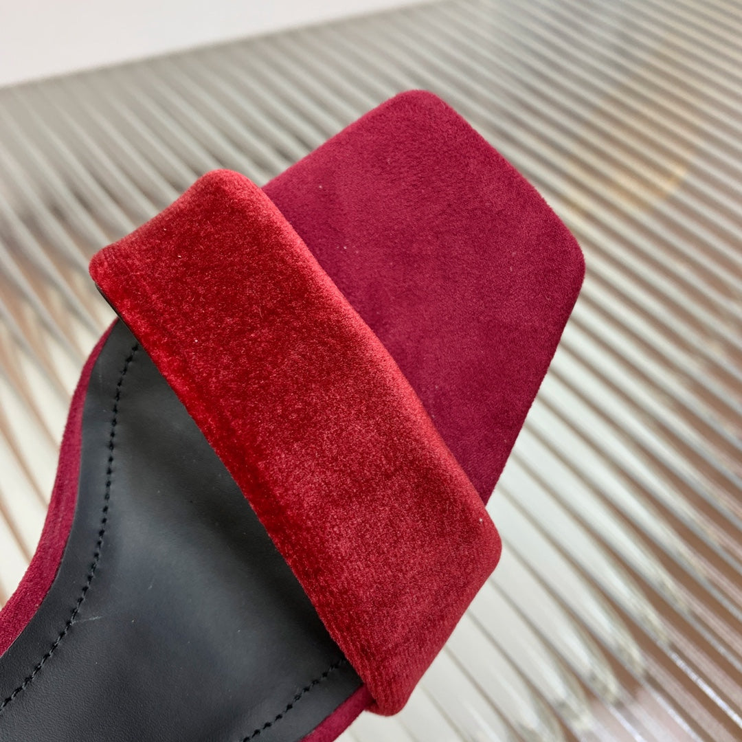BALMAIN 25S MONETA HEELED SANDALS 95MM IN DARK CRIMSON VELVET