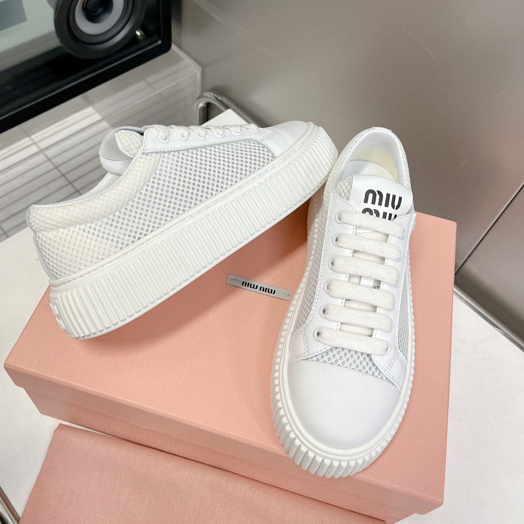 SNEAKERS THICK-SOLED LIGHT GRAY MESH COWHIDE