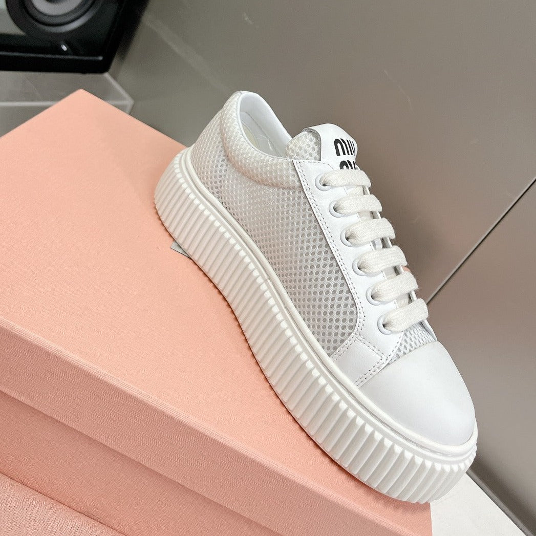 SNEAKERS THICK-SOLED LIGHT GRAY MESH COWHIDE