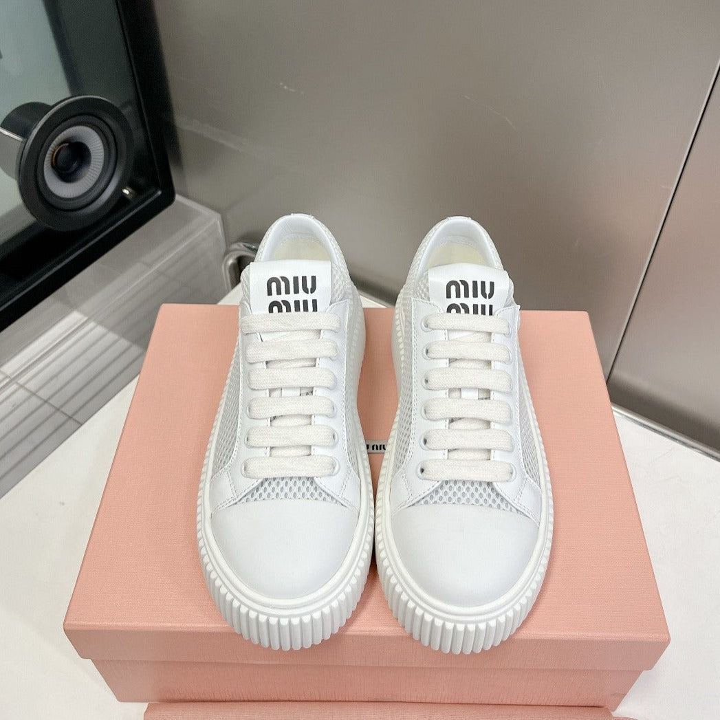 SNEAKERS THICK-SOLED LIGHT GRAY MESH COWHIDE
