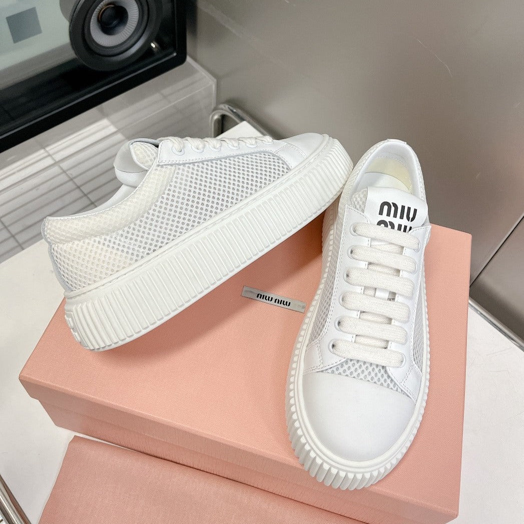 SNEAKERS THICK-SOLED LIGHT GRAY MESH COWHIDE
