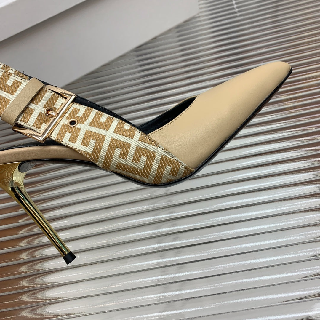 BALMAIN 25S SLINGBACK SHOES 95MM IN LIGHT BROWN CALFSKIN