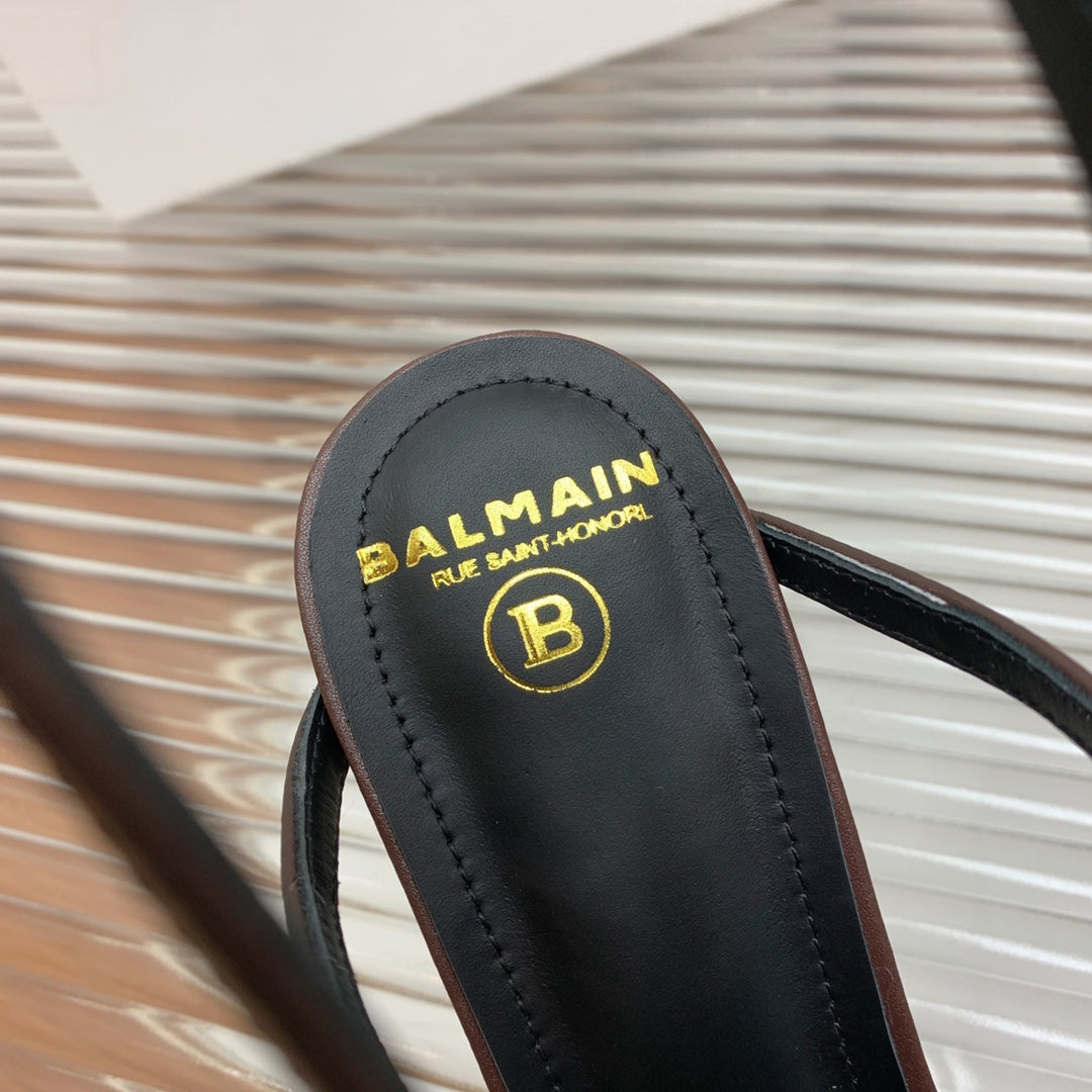 BALMAIN 25S MONETA SANDAL 95MM IN DARK BROWN CALFSKIN