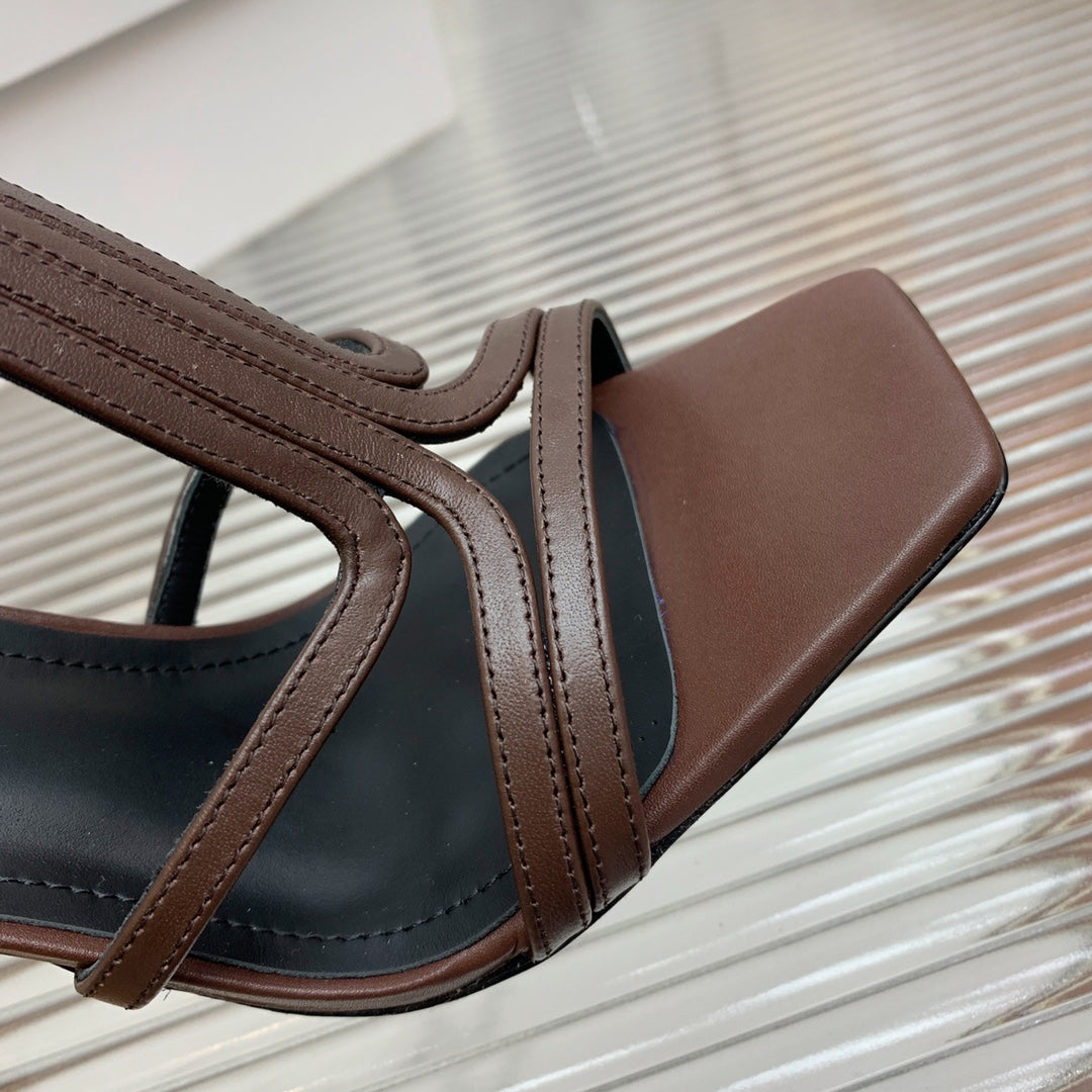 BALMAIN 25S MONETA SANDAL 95MM IN DARK BROWN CALFSKIN