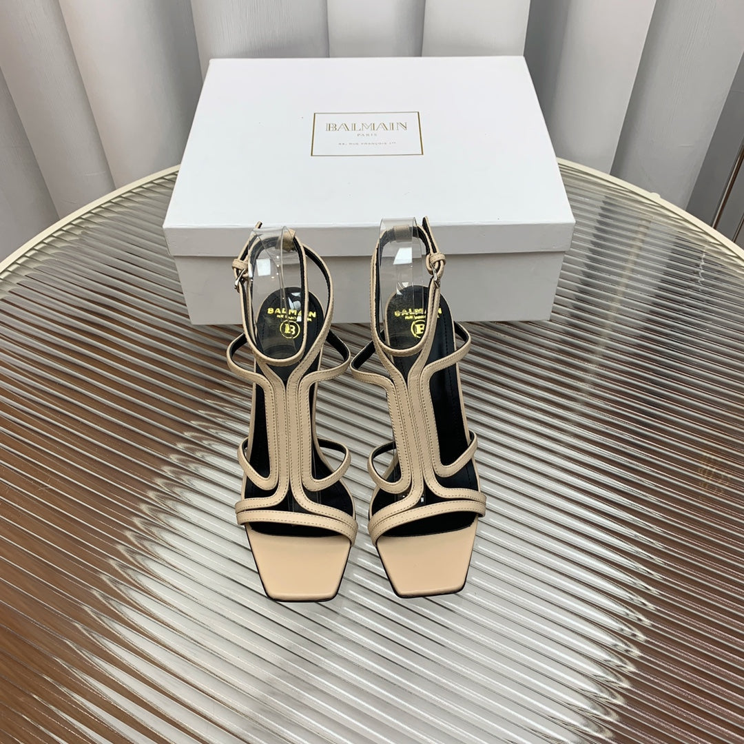 BALMAIN 25S MONETA SANDAL 95MM IN WARM BEIGE CALFSKIN