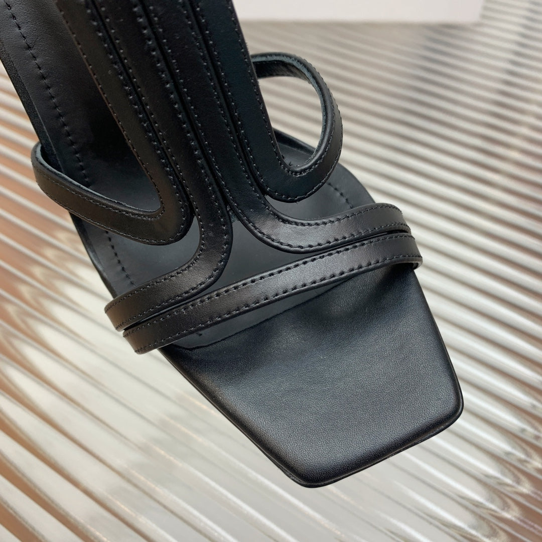 BALMAIN 25S MONETA SANDAL 95MM IN BLACK CALFSKIN