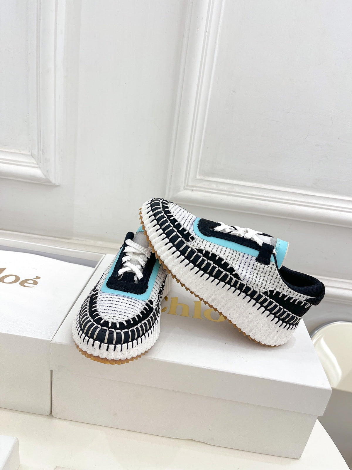 CHLOÉ NAMA SNEAKER IN BLACK MIX COLORFUL SPECIAL FABRIC