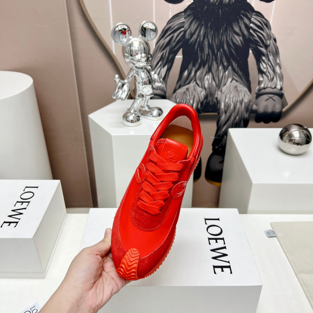 FLOW RUNNER SNEAKER IN RUBY RED SUEDE AND SHEEPSKIN