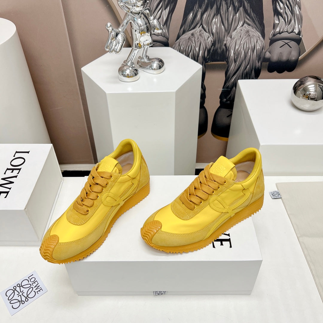 FLOW RUNNER SNEAKER IN SUN YELLOW SUEDE AND SHEEPSKIN