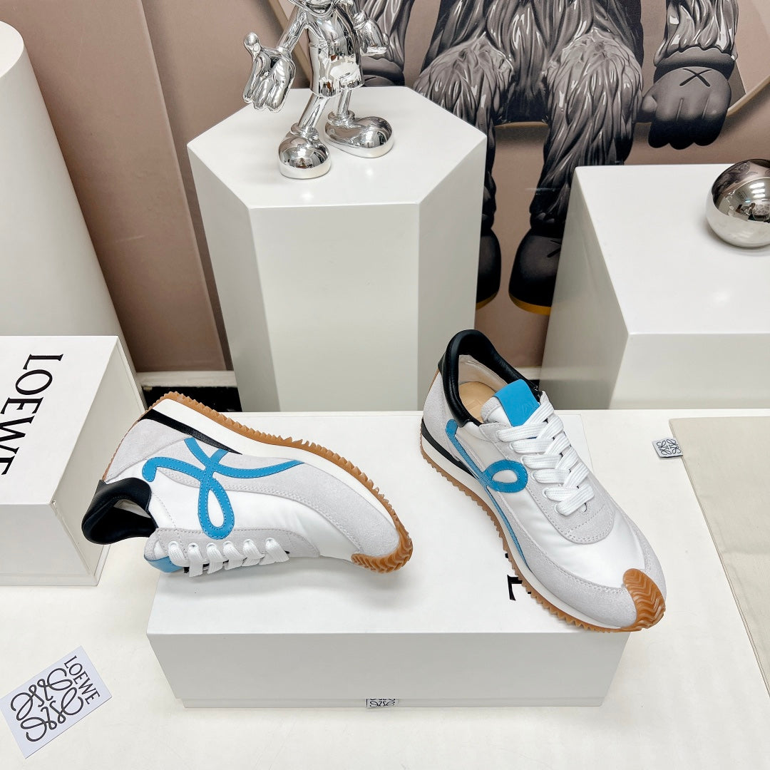 FLOW RUNNER SNEAKER IN PALE GRAY MIX BLUE SUEDE AND SHEEPSKIN