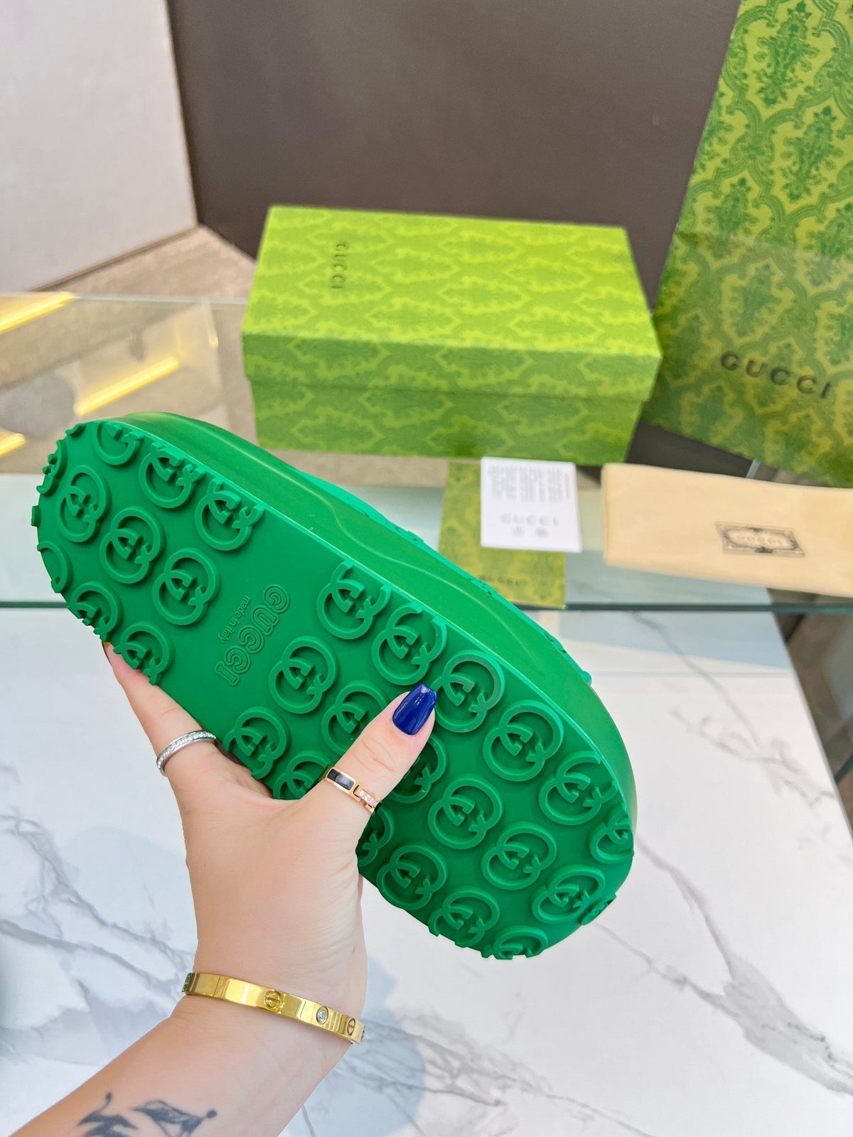 PLATFORM SANDALS IN EMERALD GREEN MONOGRAM IMPORTED TPU