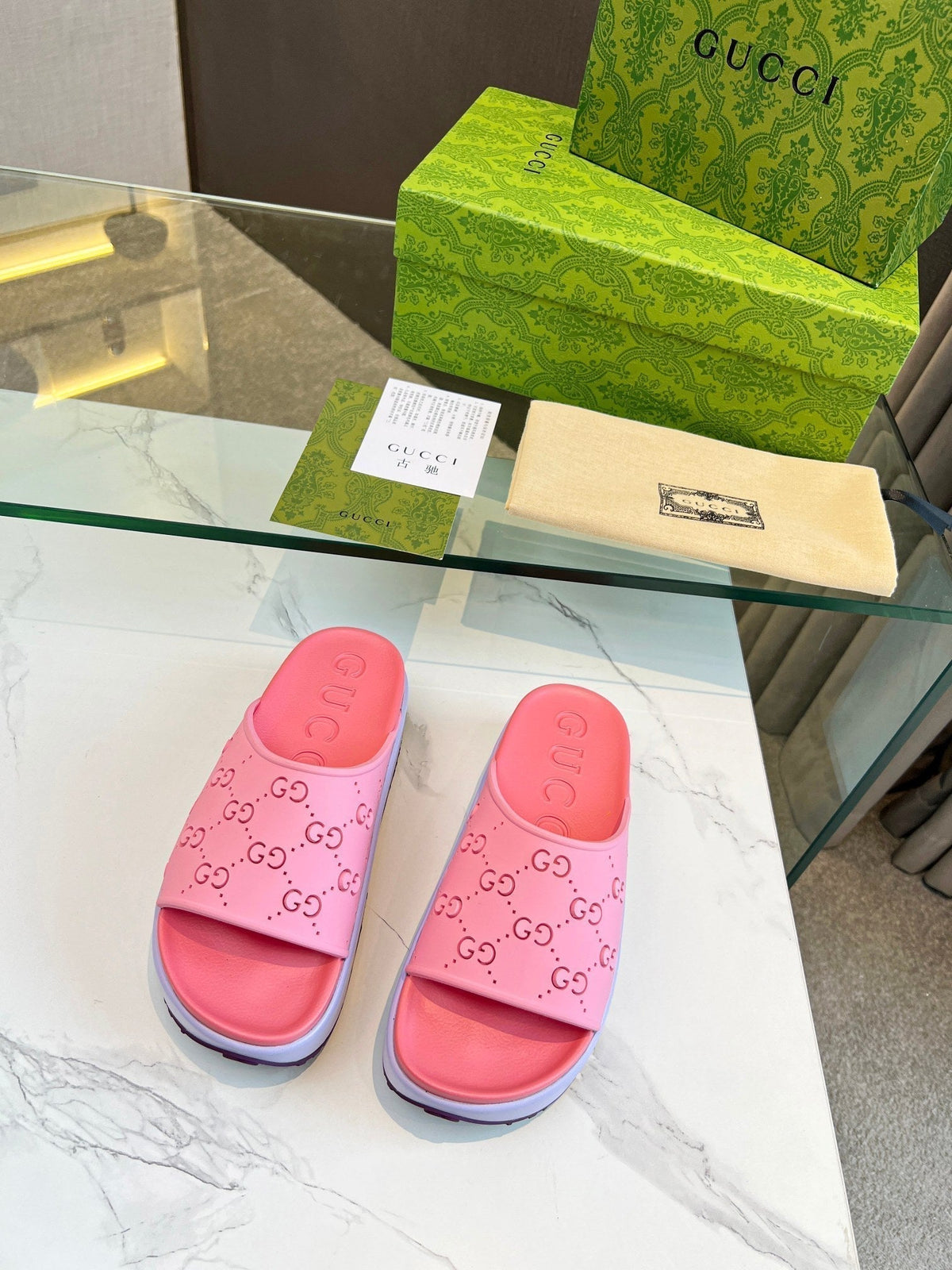 PLATFORM SANDALS IN BABY PINK MONOGRAM IMPORTED TPU