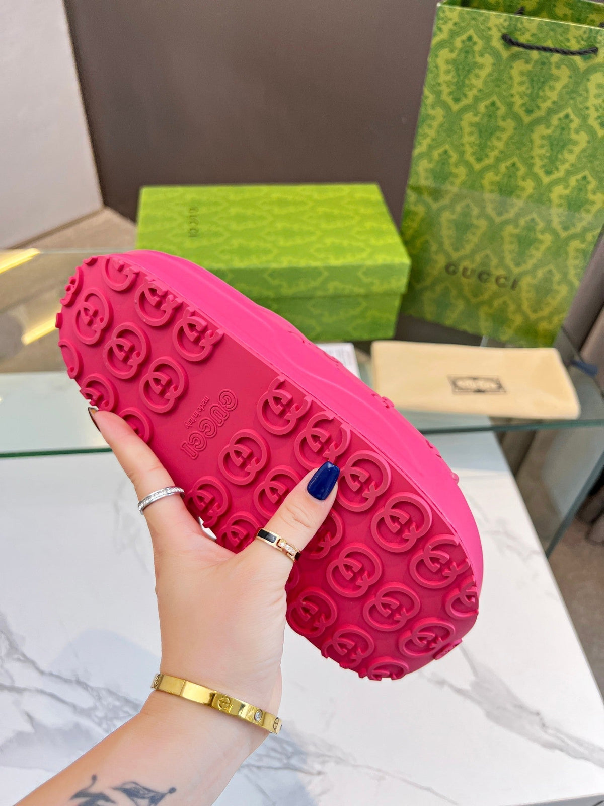 PLATFORM SANDALS IN BRIGHT PINK MONOGRAM IMPORTED TPU