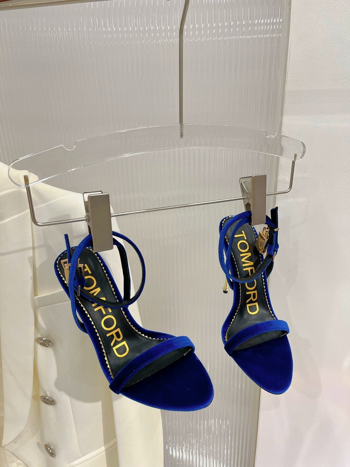 PADLOCK HIGH HEEL 10 CM SANDAL IN NAVY BLUE VELVET