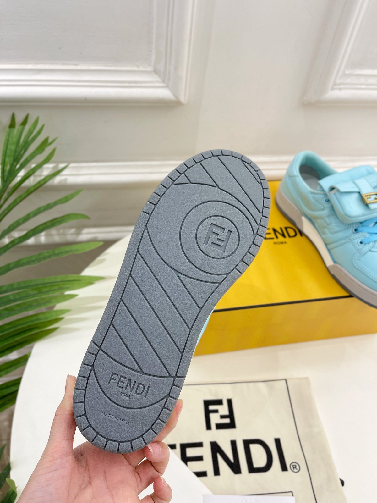 FENDI TRAINER SNEAKER IN SKY BLUE LAMBSKIN