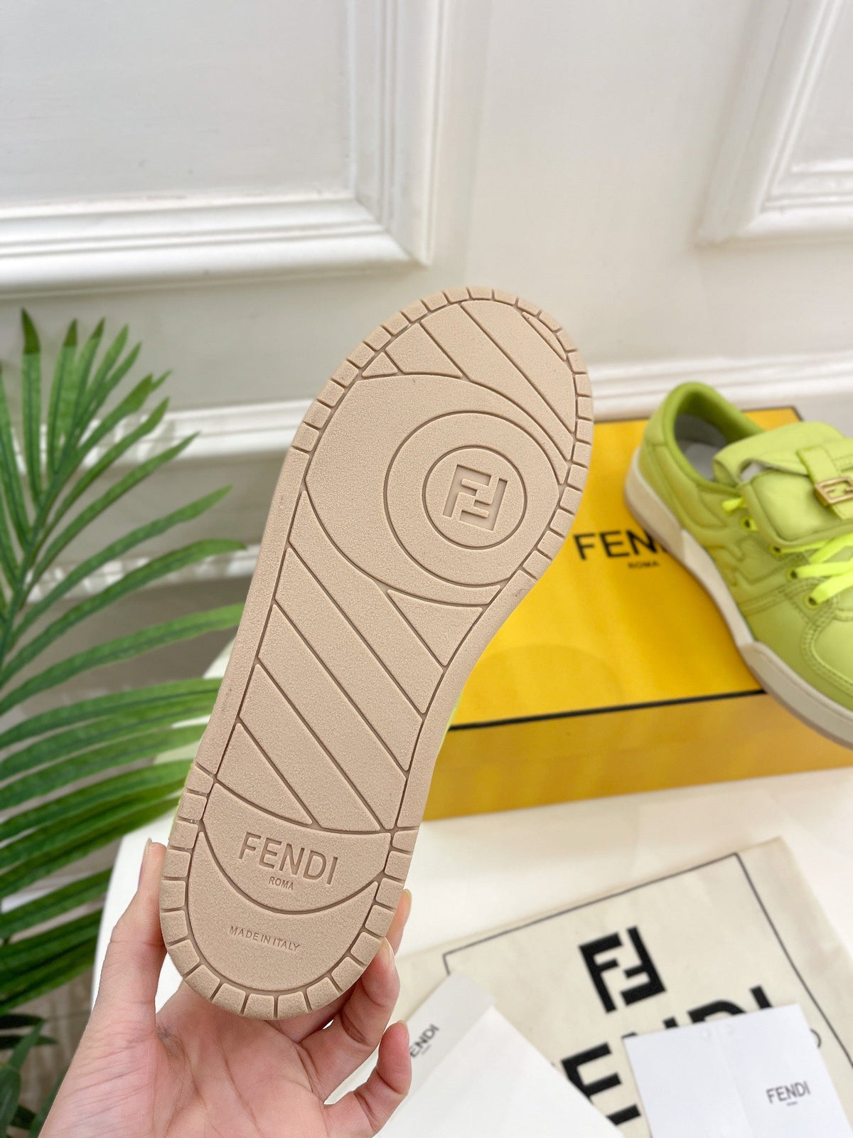 FENDI TRAINER SNEAKER IN YELLOWISH GREEN LAMBSKIN
