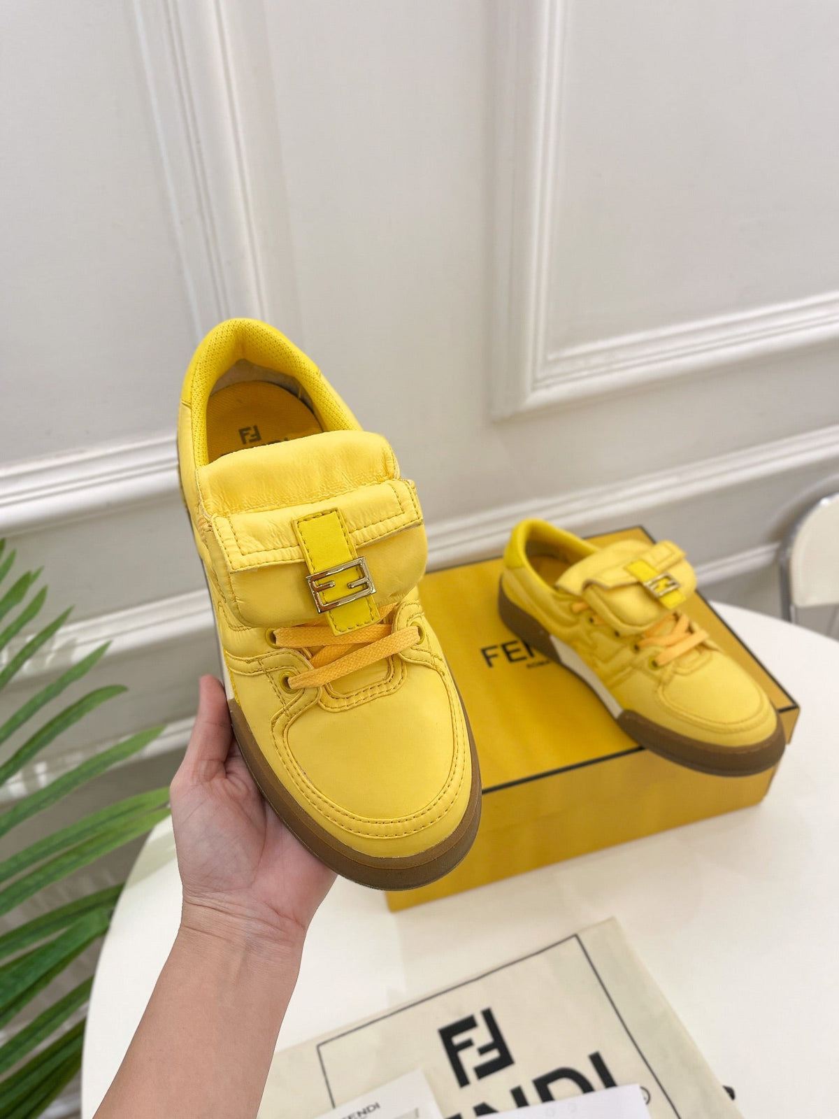 FENDI TRAINER SNEAKER IN CORN YELLOW LAMBSKIN