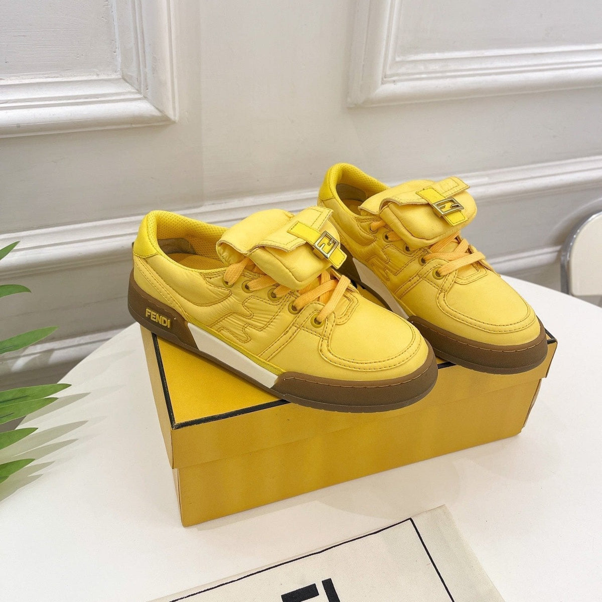 FENDI TRAINER SNEAKER IN CORN YELLOW LAMBSKIN