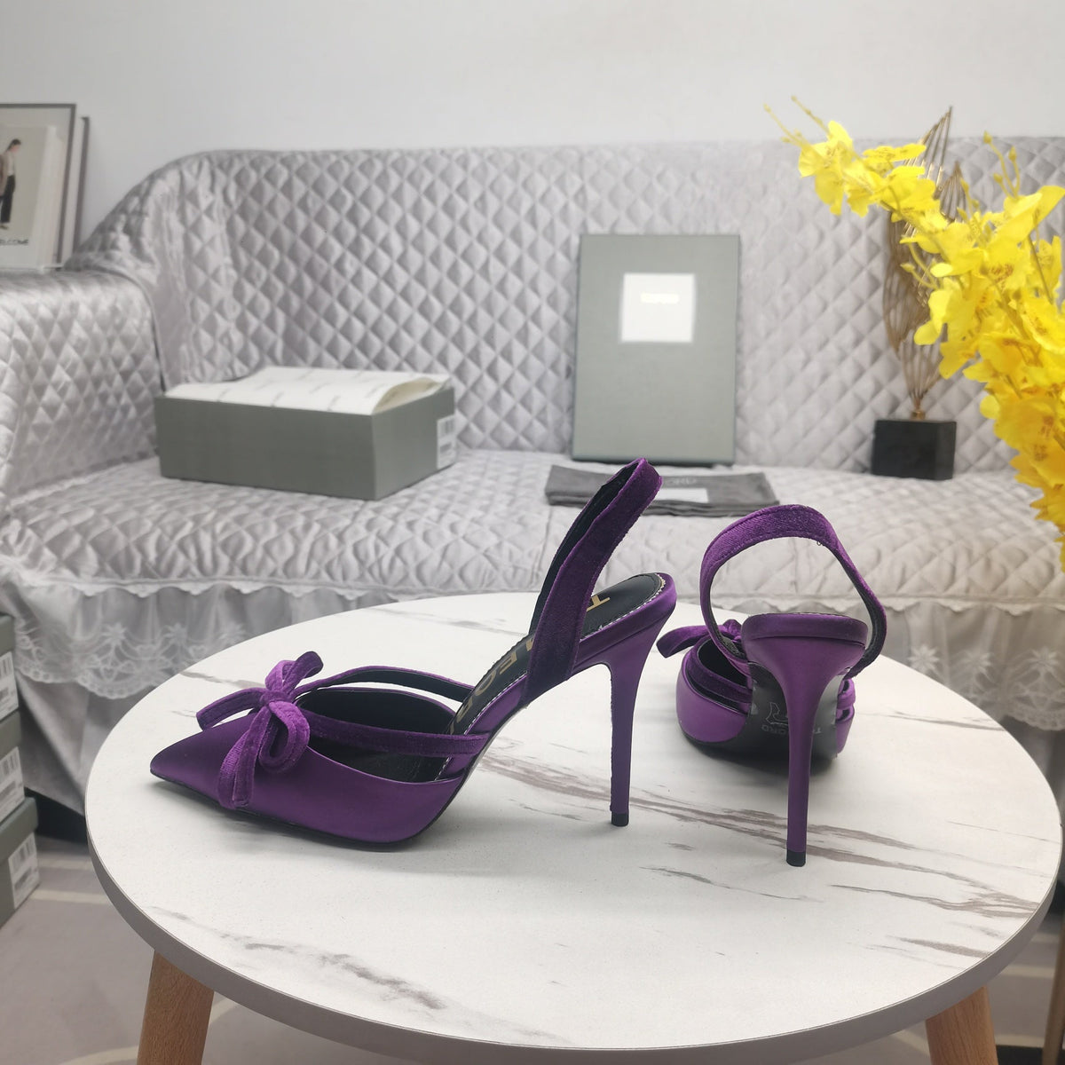 SLINGBACK PUMPS 10 CM IN PALATINATE PURPLE SILK AND SUEDE
