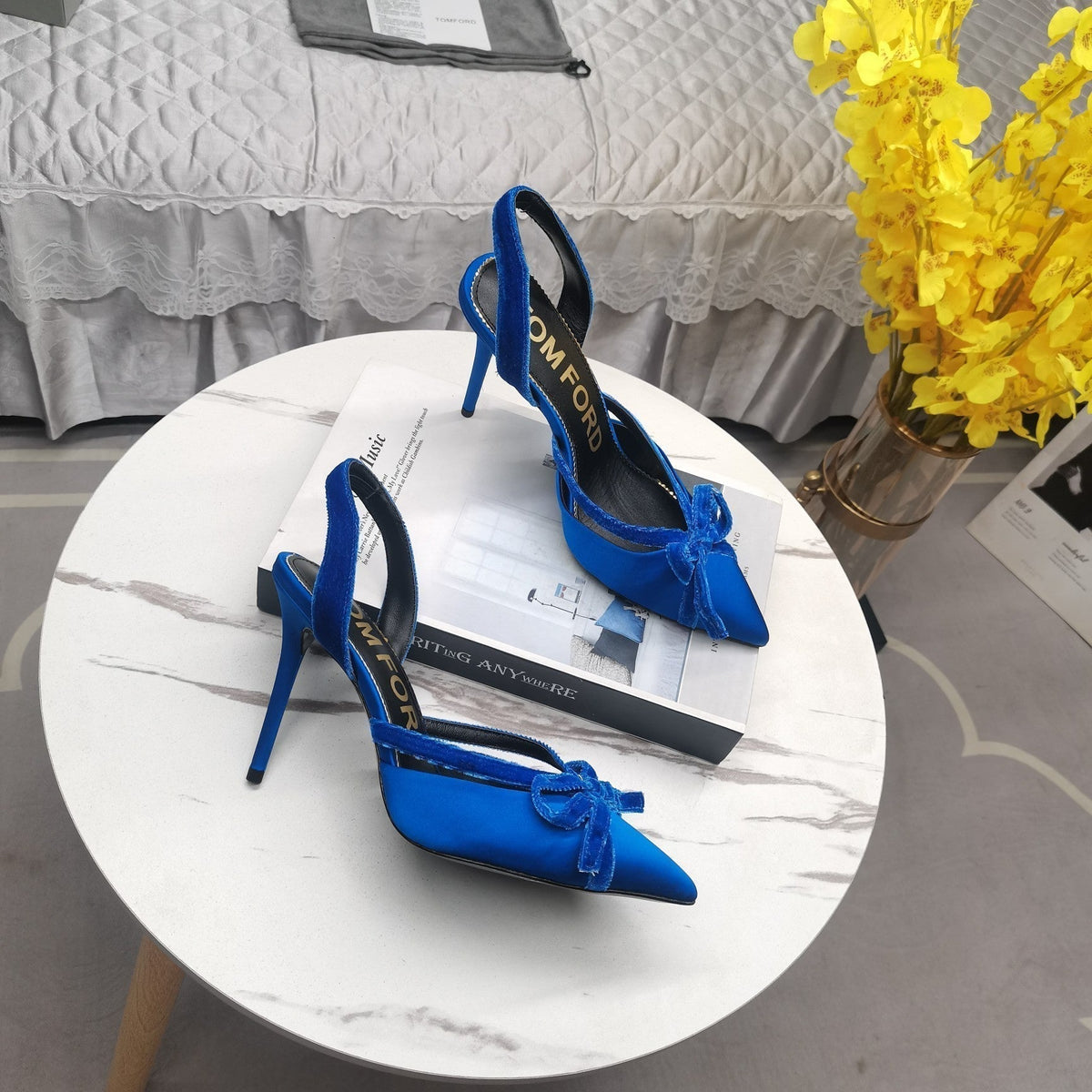 SLINGBACK PUMPS 10 CM IN COBALT BLUE SILK AND SUEDE
