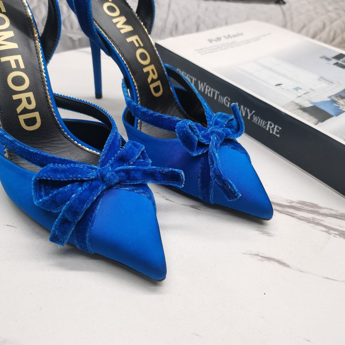 SLINGBACK PUMPS 10 CM IN COBALT BLUE SILK AND SUEDE