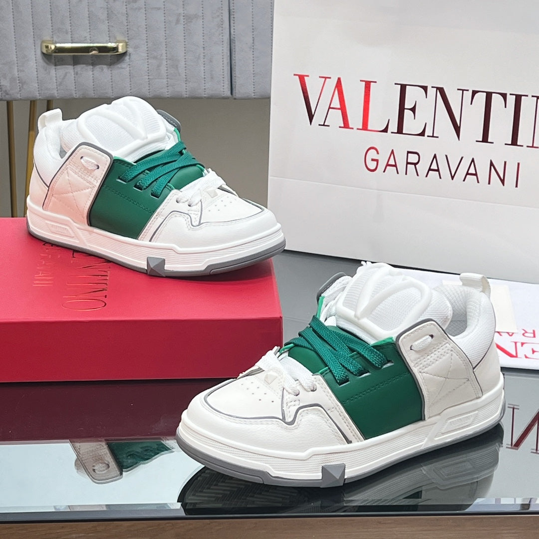 VALENTINO 25S GARAVANI OPEN SKATE SNEAKERS IN WHITE MIX GREEN LAMBSKIN STYLE 13